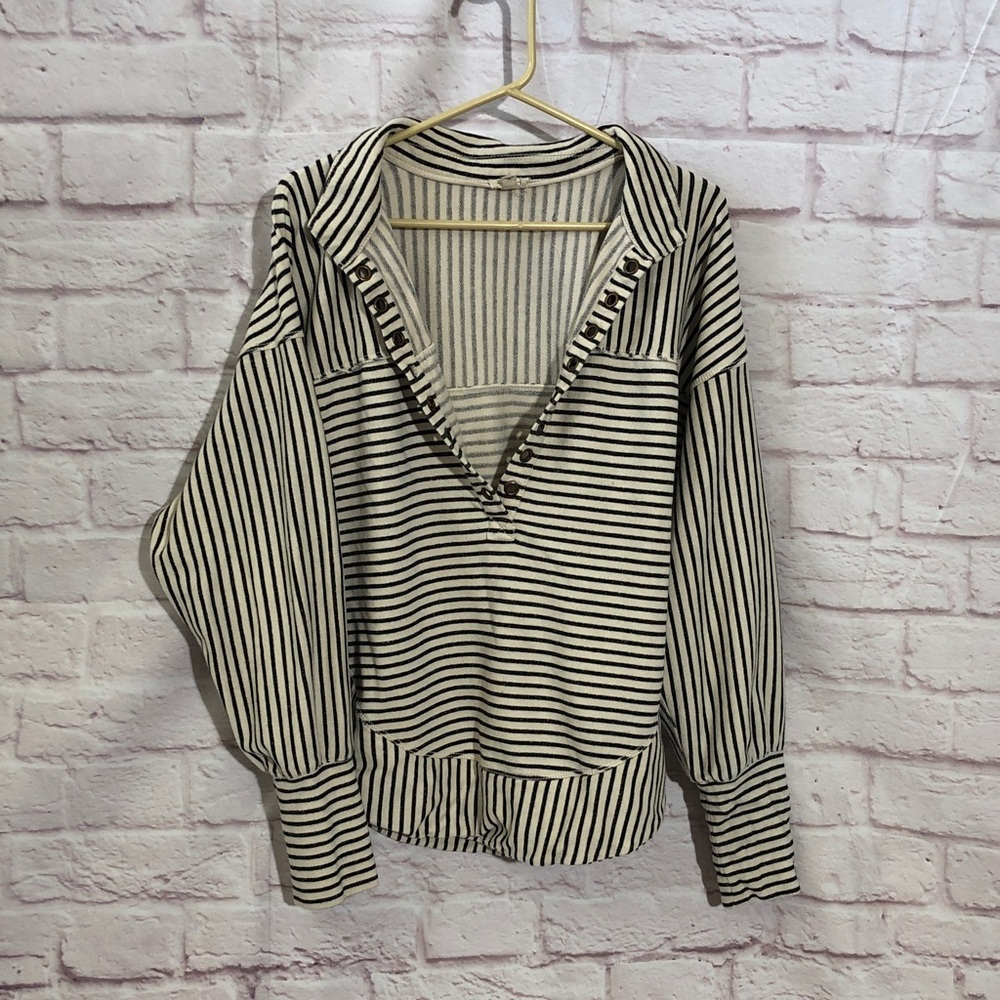 Pilcro Black and White Striped Button Down Shirt